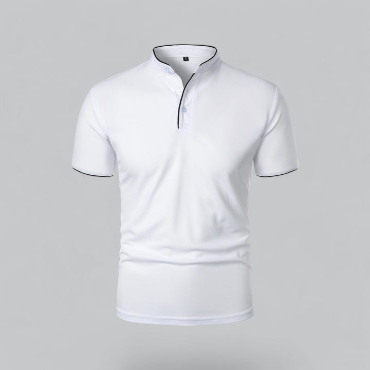 Stylish men's polo shirt, classic button collar, versatile for any casual occasion.