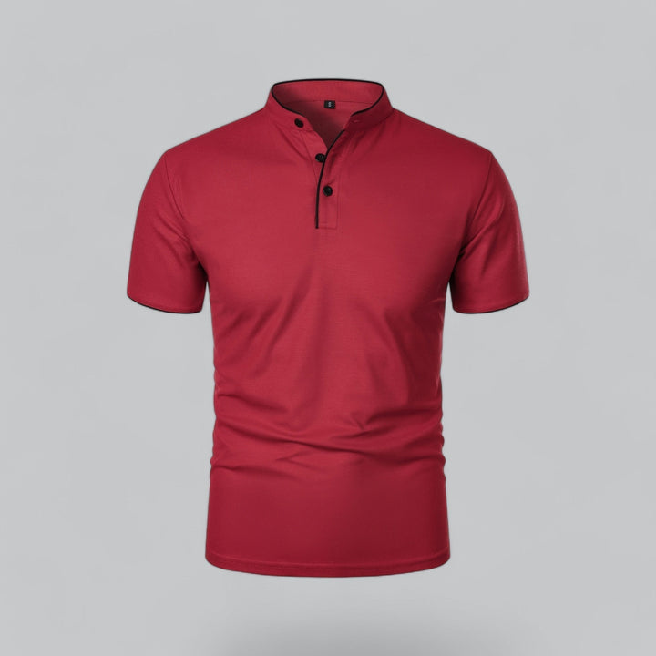 Timeless men's button collar polo top, short sleeve design, for everyday fashion.