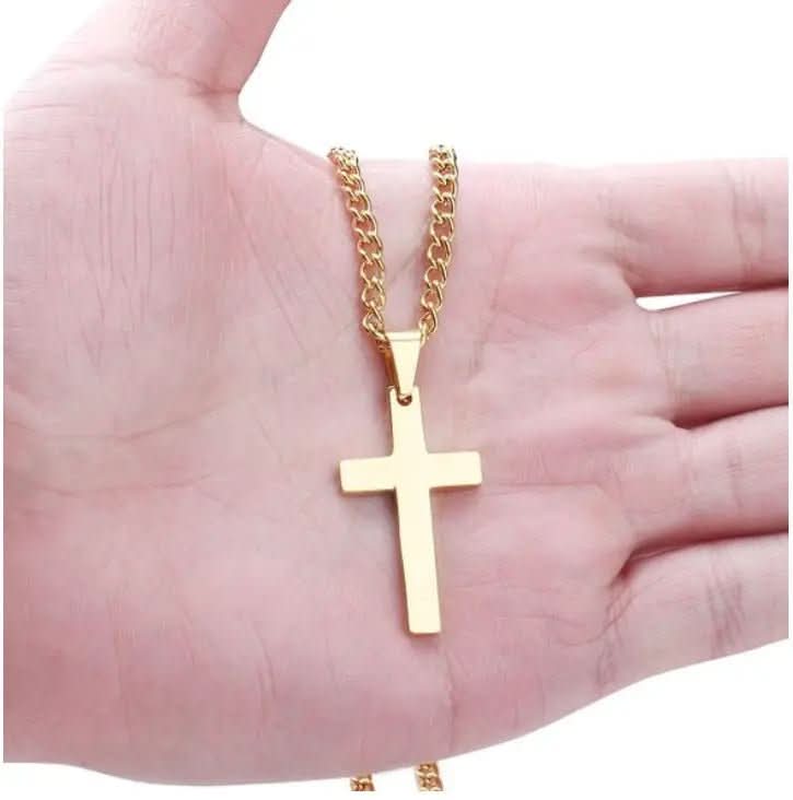 Stylish Men's Black Cross Pendant Necklace. Modern religious jewelry, great for men's fashion, daily wear, or a spiritual gift.