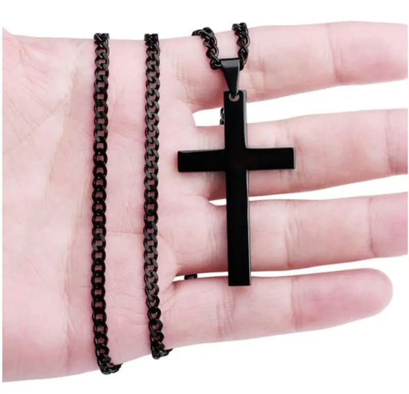 Versatile Men's Cross Pendant Necklace on a model, showcasing its elegant fit for modern men's fashion and daily wear.