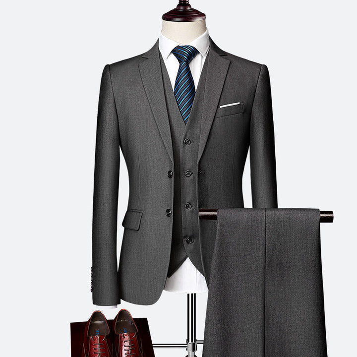 Elegant tailored men's three-piece suit. Slim fit formal wear, a classic choice for modern men's fashion.