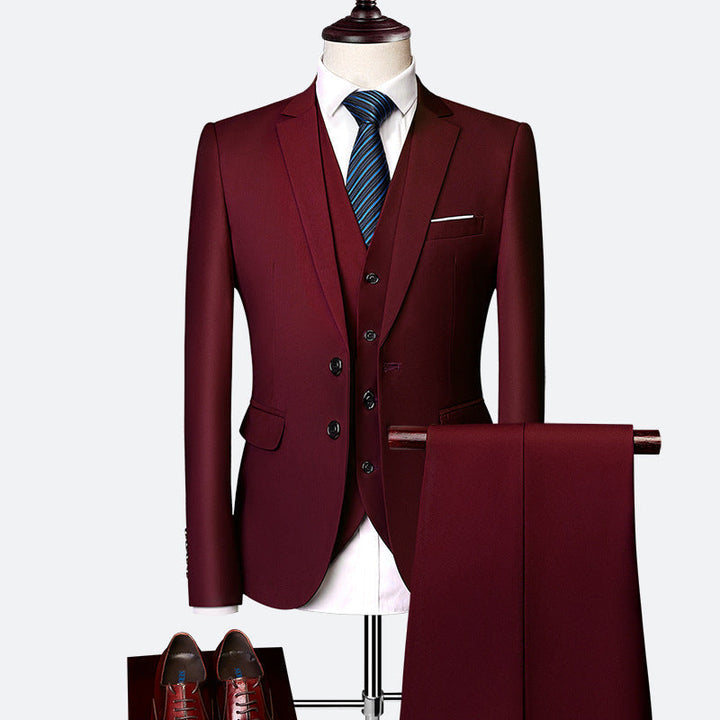 Versatile men's three-piece suit, a classic formal wear for business, weddings, and special events.