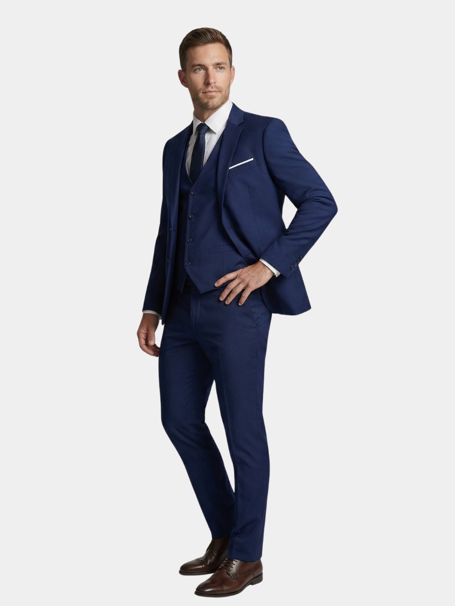 Classic men's three-piece suit for formal occasions, elegant business attire, and year-round events.