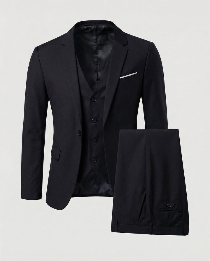 Men's formal three-piece suit, perfect for weddings, business, and elegant events. Classic year-round fashion.