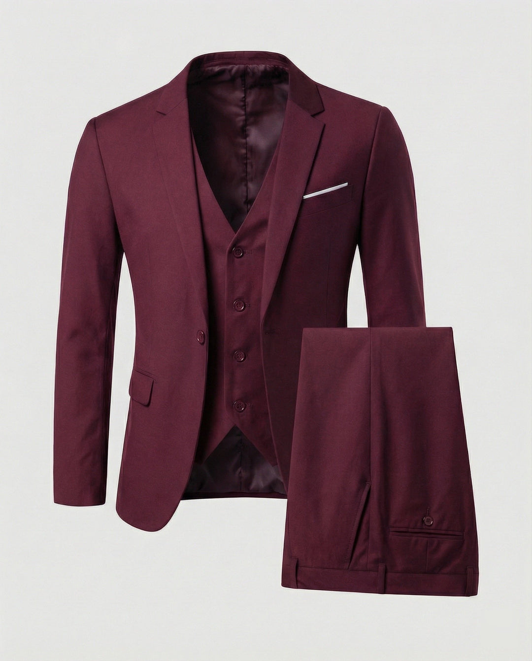 Distinguished men's three-piece suit, a classic choice for formal events, business, and sophisticated men's fashion.