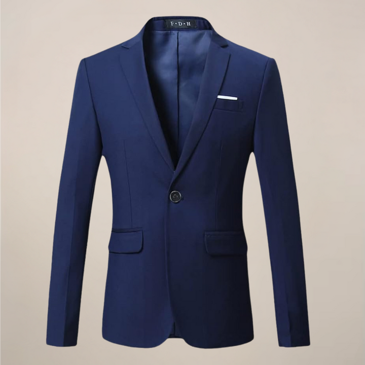 Sharp men's tailored two-button blazer. Ideal classic suit jacket for formal events & smart casual outfits.
