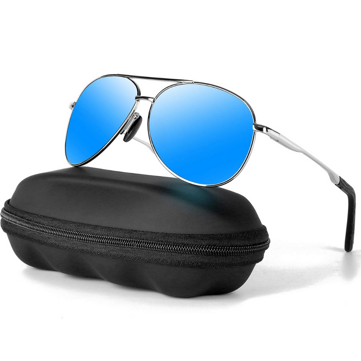 Elegant unisex aviator sunglasses, polarized lenses, UV400, metal frame for stylish eye protection.