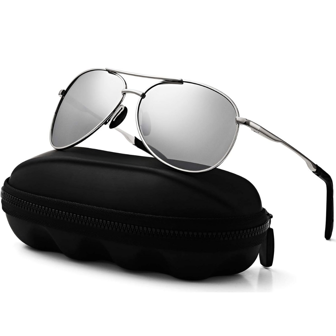 Unisex classic aviator sunglasses, polarized, UV400, ideal for outdoor adventures & glare reduction.