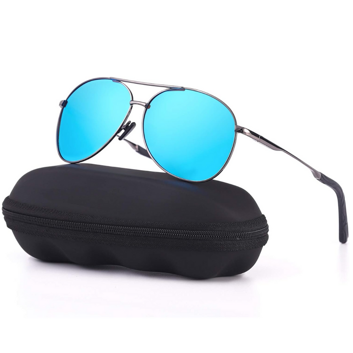Classic style polarized aviator sunglasses with metal frame, unisex, great for driving & UV protection.
