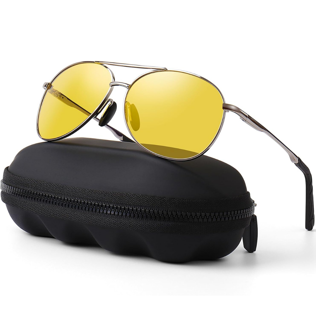 Modern unisex aviator sunglasses, polarized for glare reduction, UV400 protection, classic design.