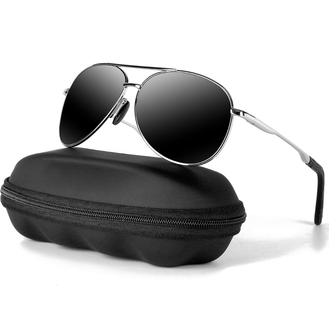 Premium unisex polarized aviator sunglasses with UV400 protection, perfect for driving & bright sun.