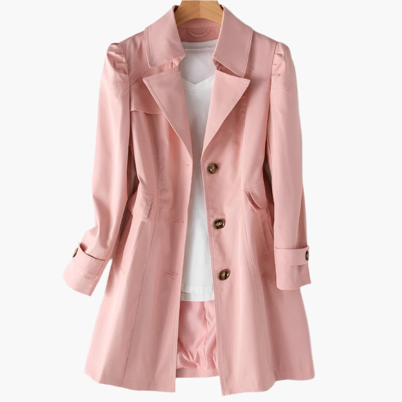Elegant women's trench coat with a tailored fit, a classic and versatile fashion piece.