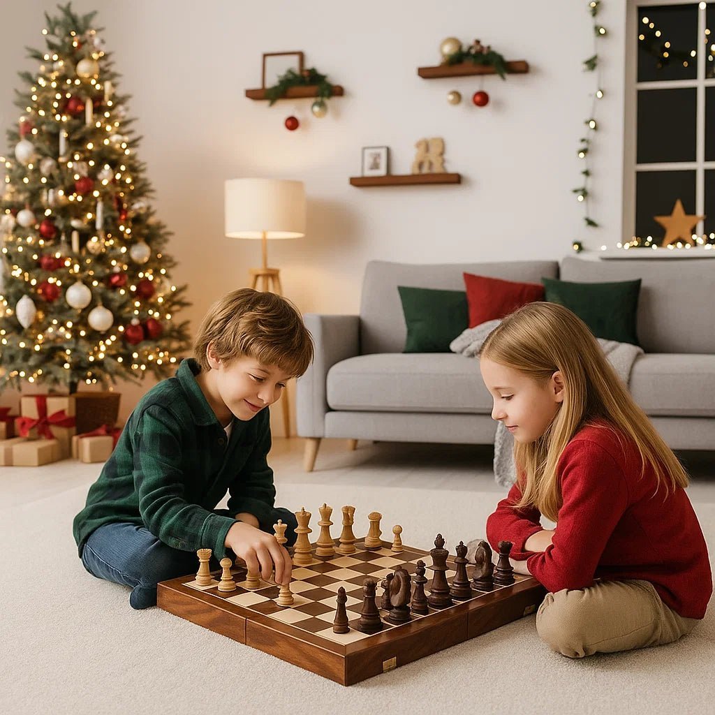 Classic wooden chess set with a foldable walnut board. Perfect for strategy games and home decor.