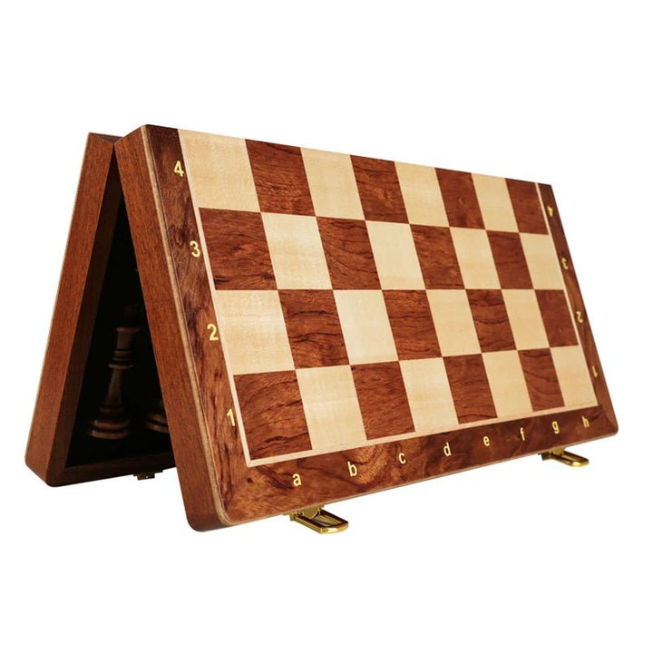 Exquisite wooden chess set, a brain-stimulating strategy game with a high-quality foldable walnut board.