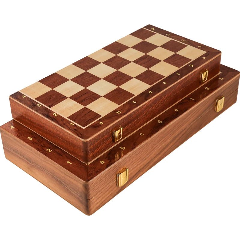 Premium wooden chess set, an ideal gift, featuring a classic design and a portable walnut board.