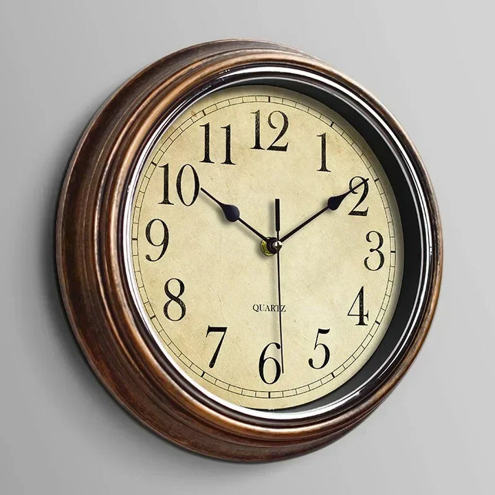 Classic wooden wall clock with large, easy-to-read numbers, perfect for living room or kitchen home decor.