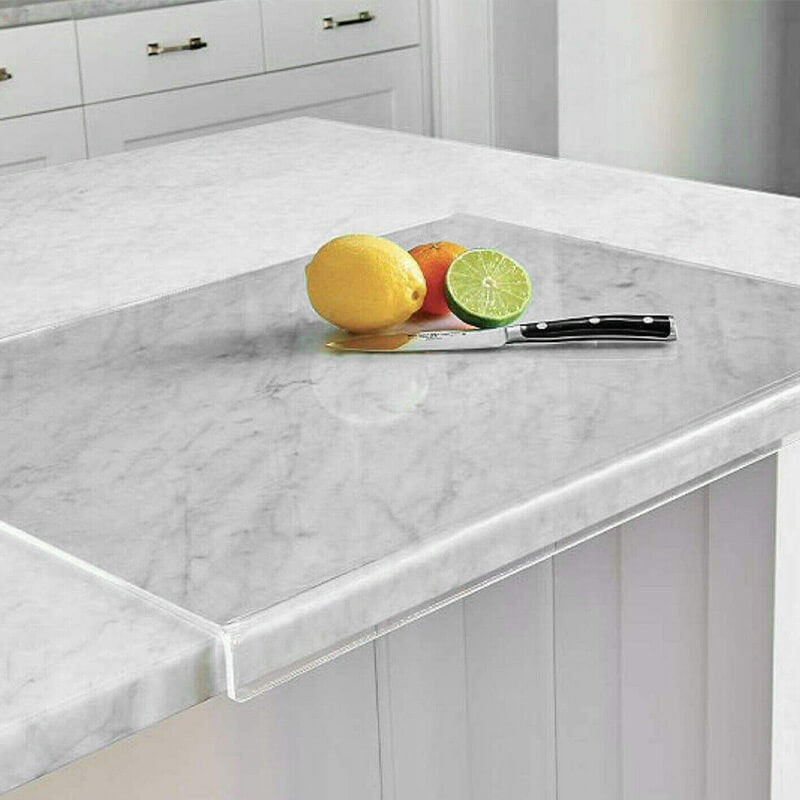 Clear acrylic cutting board with non-slip feet for safe kitchen food prep and stylish modern serving.