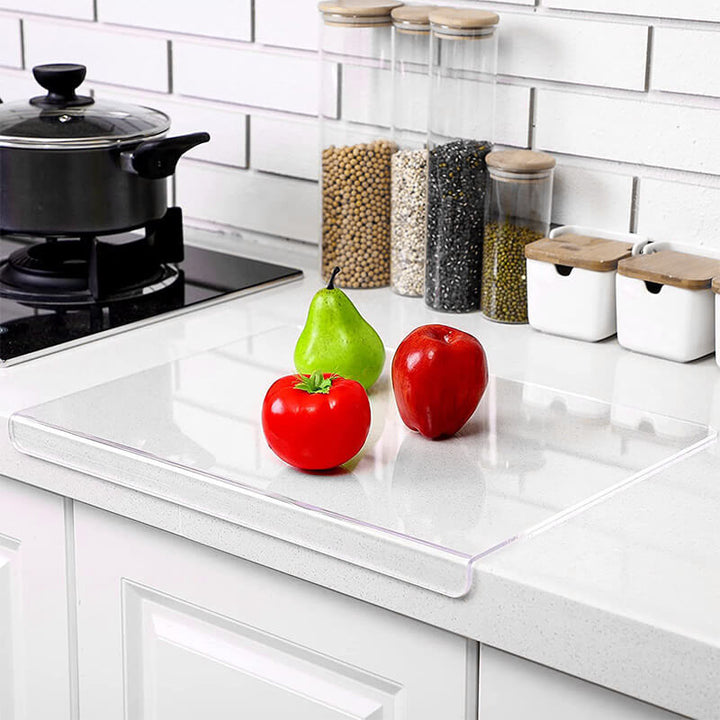 Stylish GlassEdge clear acrylic cutting board, non-slip for food prep & elegant presentation for serving.