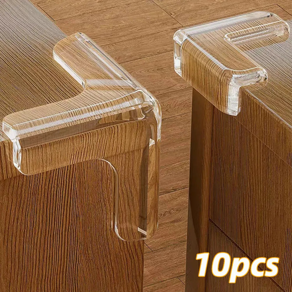 Set of 10 clear corner guards for baby home safety, offering transparent furniture protection
