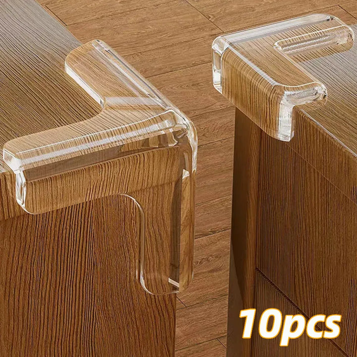 Set of 10 clear corner guards for baby home safety, offering transparent furniture protection