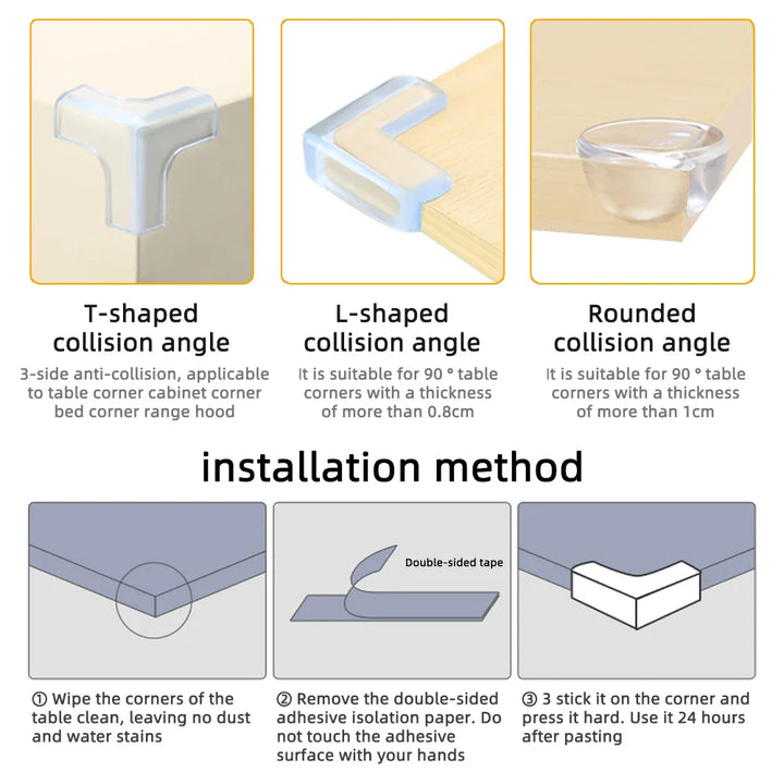 Durable clear corner guards (10 pc) for baby safety, blending with furniture, discreet protection