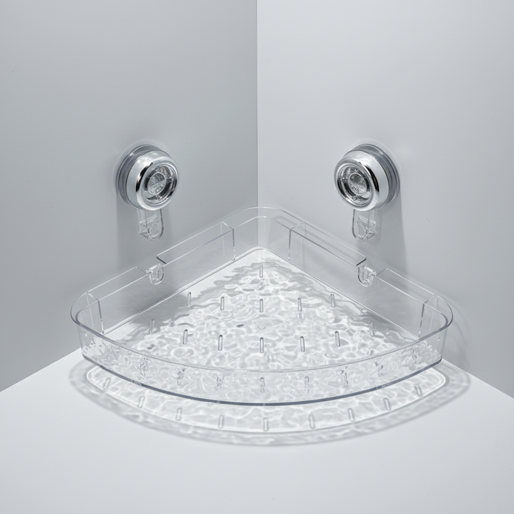 No-drill clear storage solution for showers, great home organization for damp spaces.