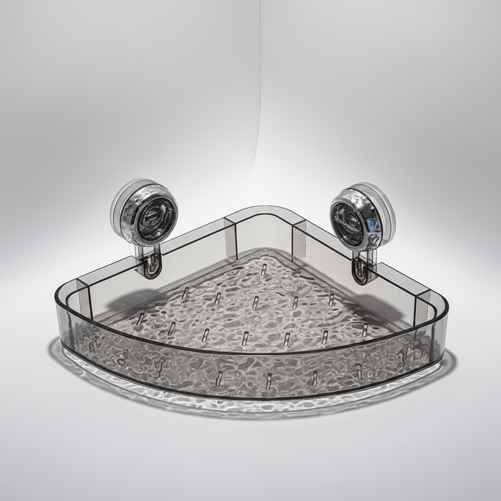 Suction cup wall organizer, transparent design perfect for bathroom and kitchen.