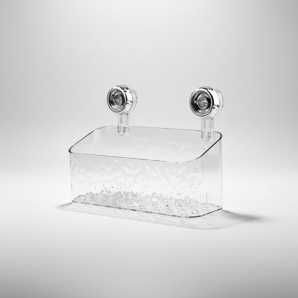 OrganizeGrip transparent bathroom organizer, no drilling needed, ideal for damp kitchens too.