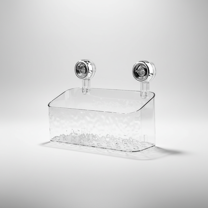 OrganizeGrip transparent bathroom organizer, no drilling needed, ideal for damp kitchens too.