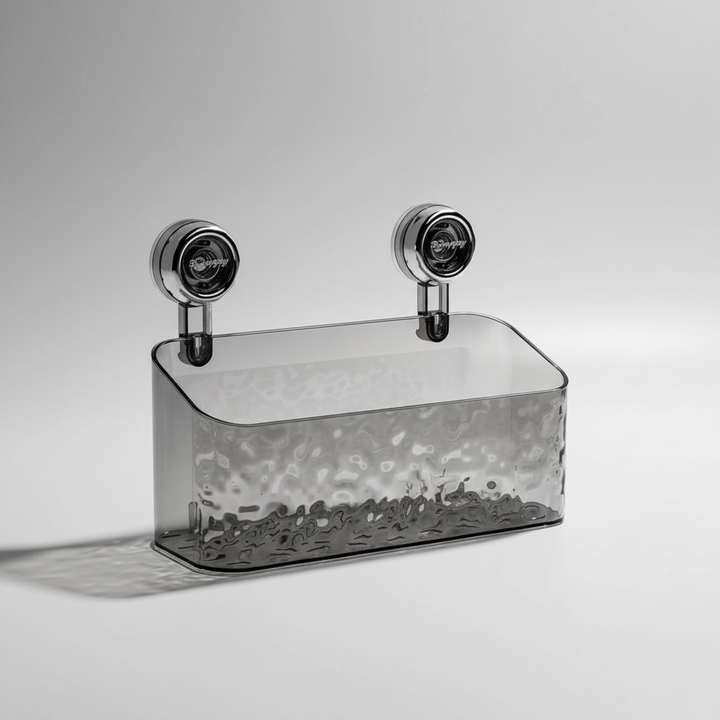 Clear no-drill kitchen & bathroom storage caddy, robust suction for easy organization.