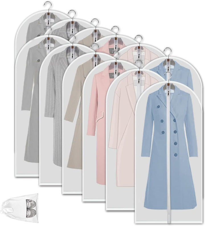 12 clear garment bags for home storage & travel, keeping clothes pristine.