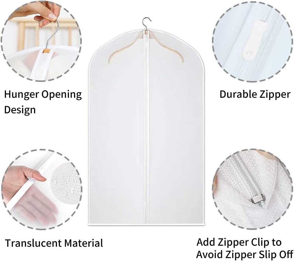 Breathable 12-pack clear garment bags for optimal clothes protection & storage.