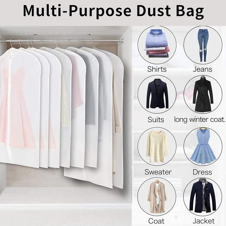 See-through garment bags (12-pack) for easy identification & clothes protection.