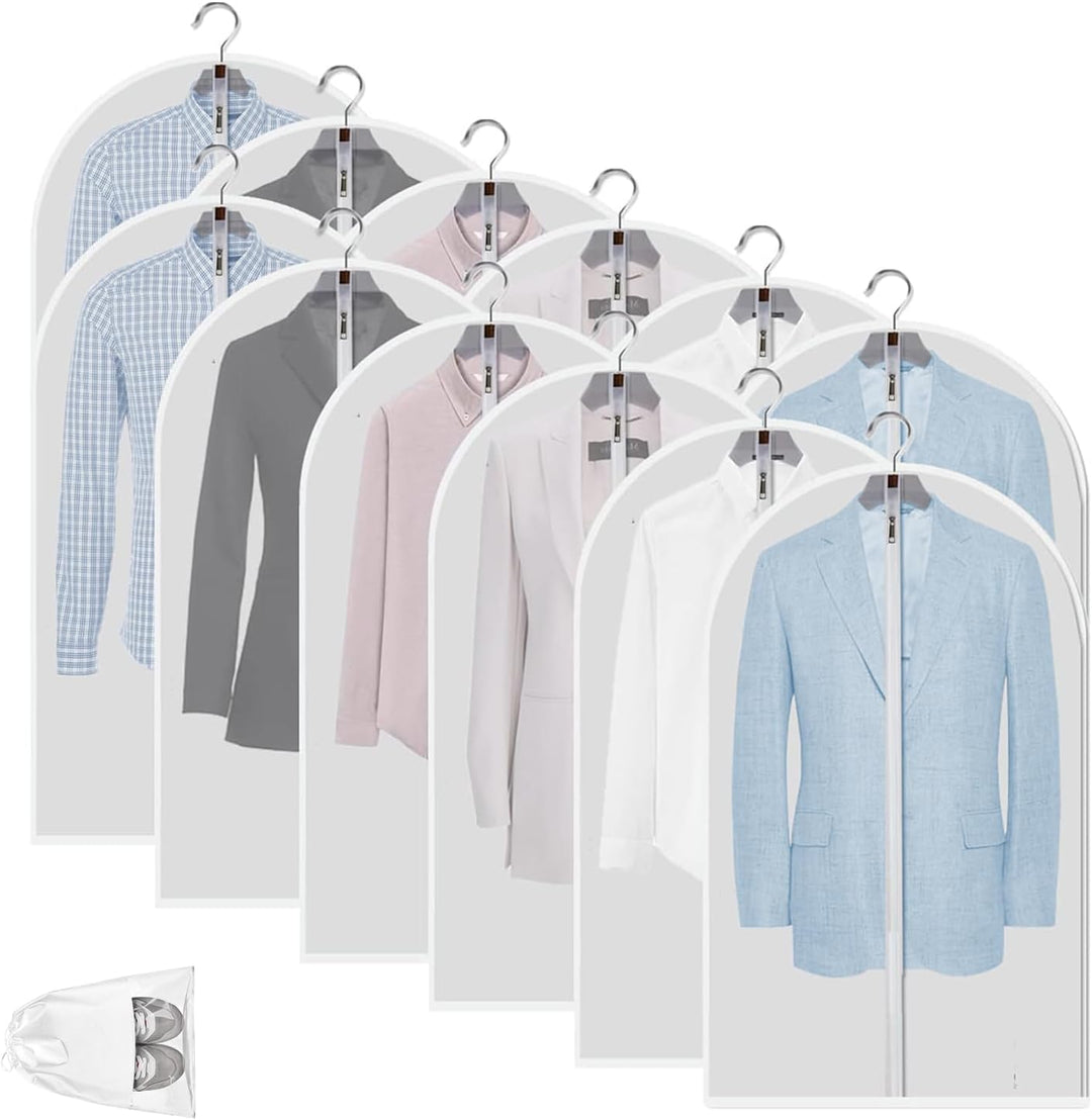 Wardrobe dust covers: 12 clear clothing bags for professional and everyday wear.