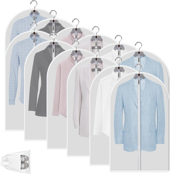 Wardrobe dust covers: 12 clear clothing bags for professional and everyday wear.