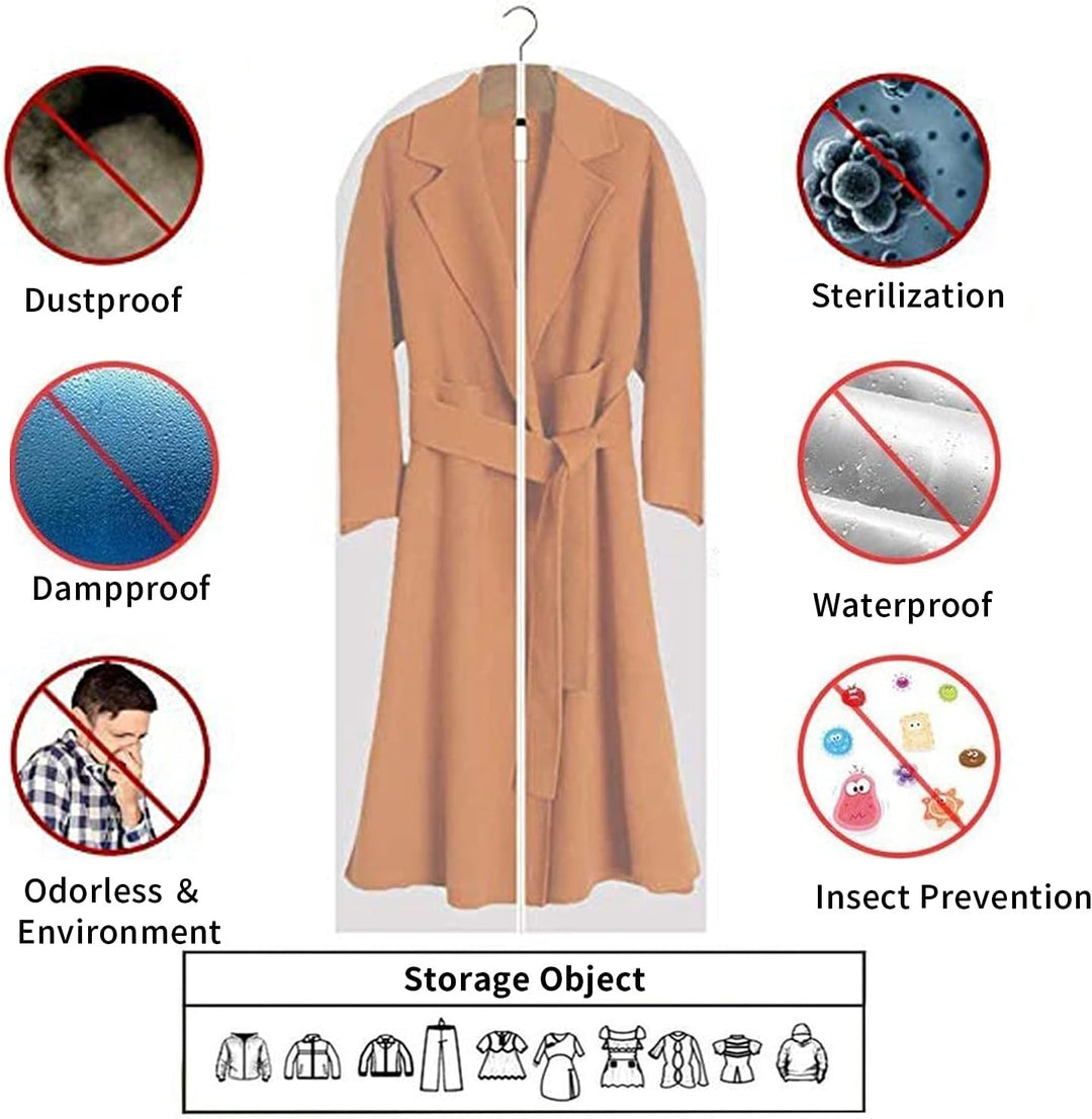 Keep clothes fresh with 12 clear garment bags. Perfect for storage & travel.