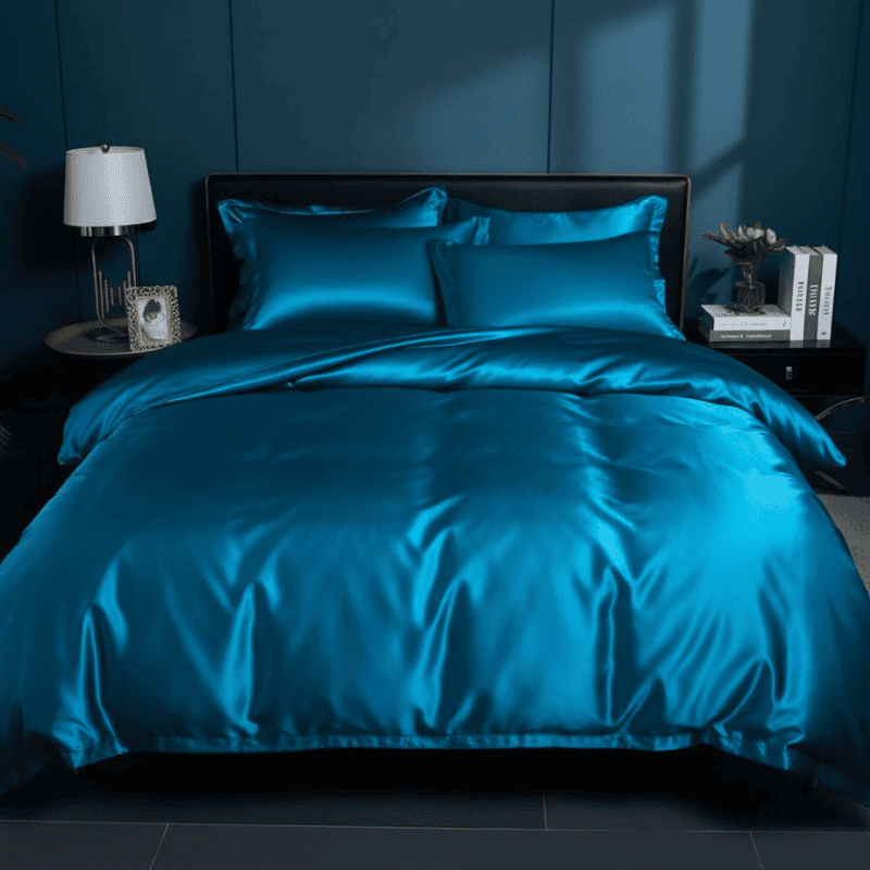Close-up of a luxurious polyester duvet cover, showcasing soft texture & elegant design.