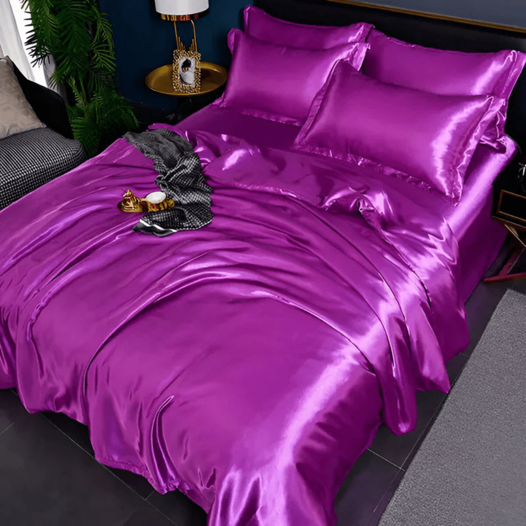 Chic bedroom featuring a comfortable & luxurious polyester bedding set for ultimate relaxation.