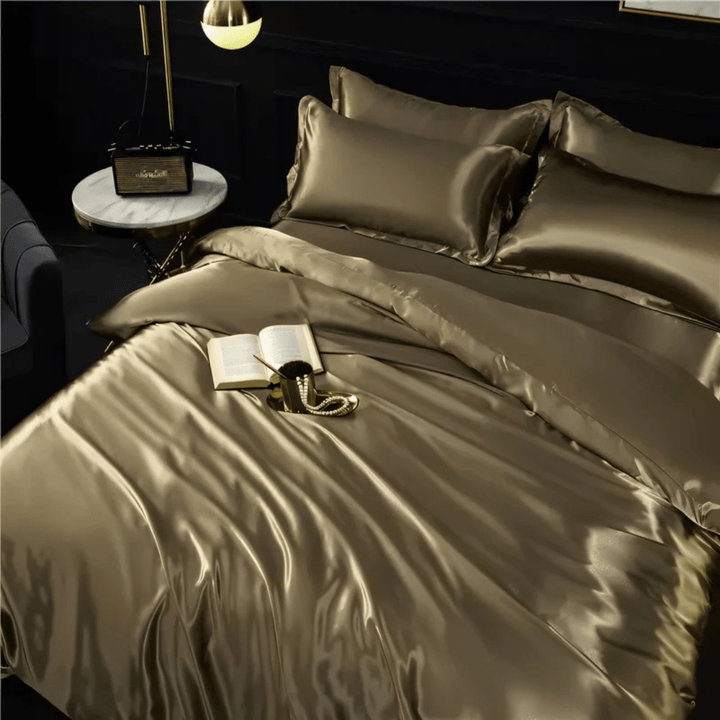 Beautifully draped polyester duvet cover, showing the luxurious fabric and design for any bedroom.