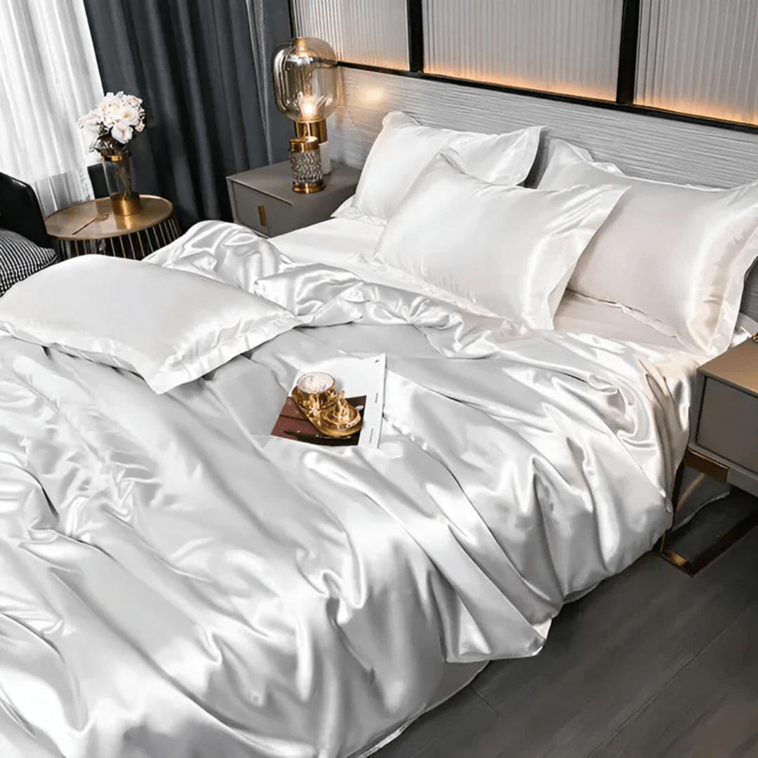 Bedroom styled with a full polyester bedding set, offering ultimate softness & a luxurious feel.