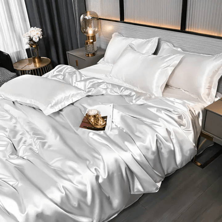 Bedroom styled with a full polyester bedding set, offering ultimate softness & a luxurious feel.