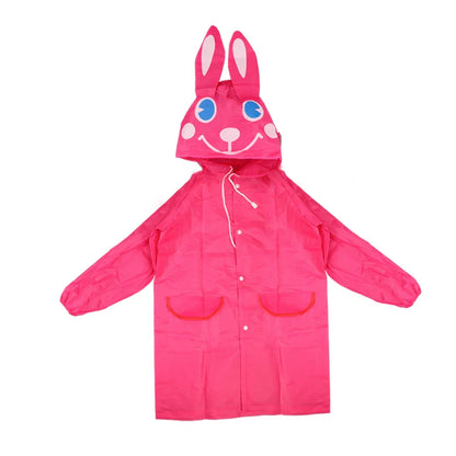 Animal-eared hood on a childrens' rain gear, perfect for imaginative outdoor play.