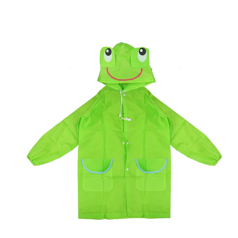 Full-length kids' cartoon animal raincoat, offering complete waterproof protection.