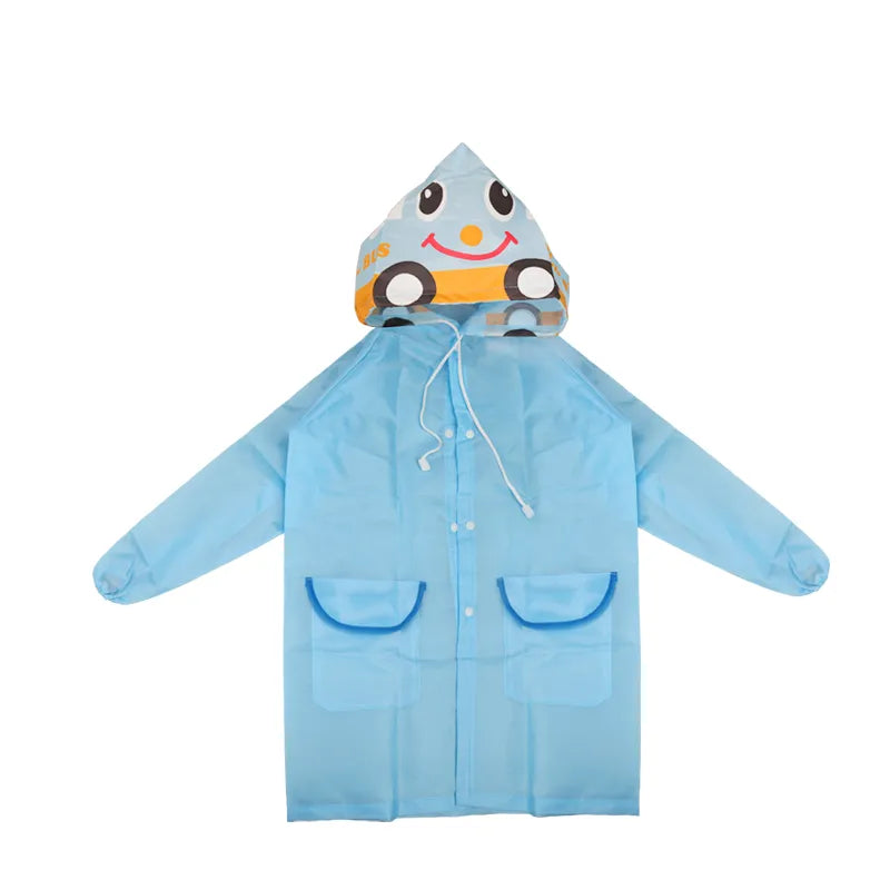 Lightweight and easy-to-pack polyester kids' rain poncho with animal designs.
