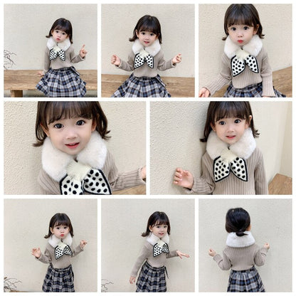 Assorted faux fur baby scarves arranged, showing variety of colors for infant apparel