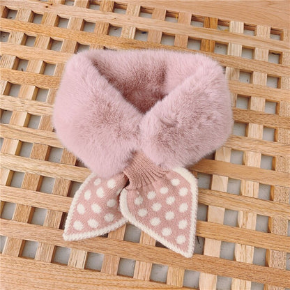 Folded gray faux fur baby neck scarf, luxurious and warm for toddlers