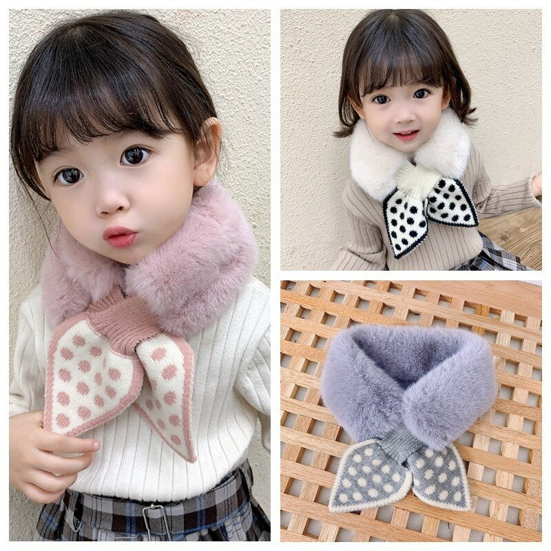 Baby gift: Faux fur neck scarf with a small bow, elegant infant apparel for winter