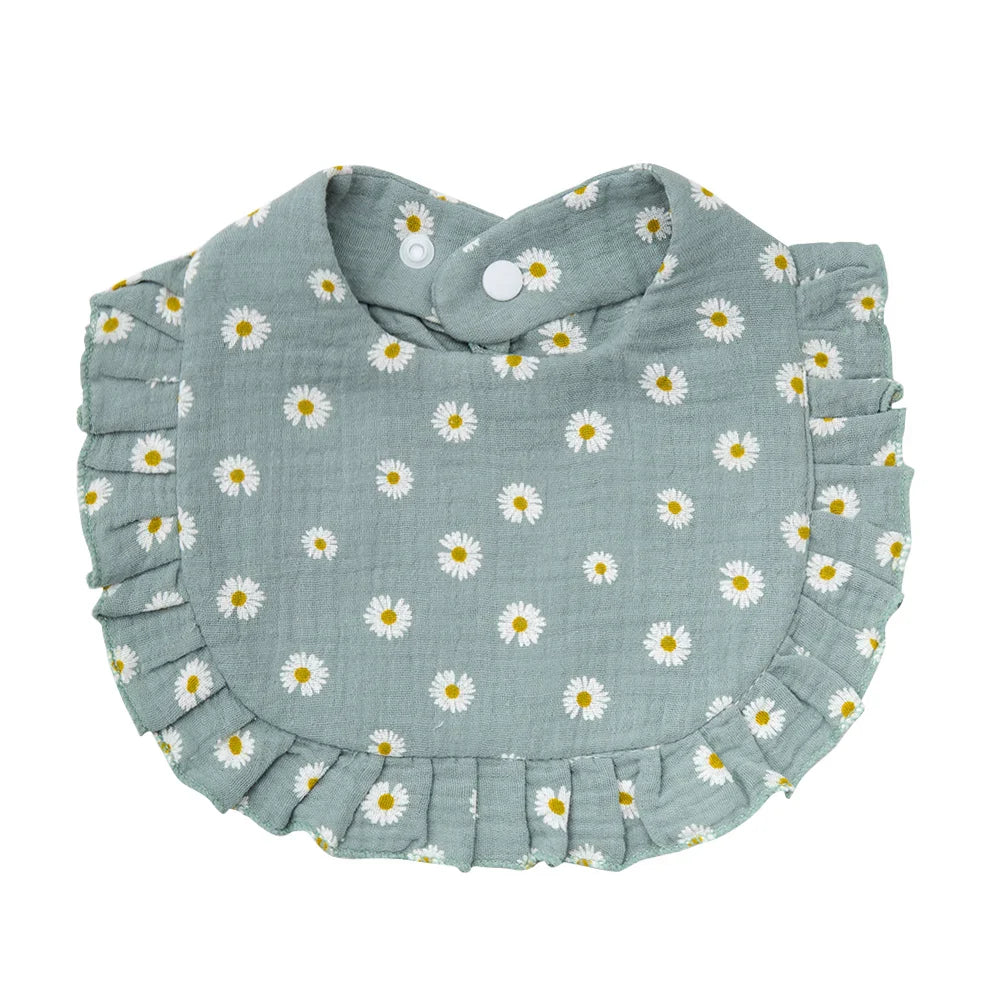 Two floral print cotton bandana bibs, one blue and one pink, essential for baby feeding