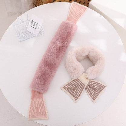Collection of faux rabbit fur scarves for baby girls in various colors: pink, cream, white, and brown