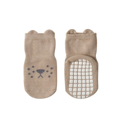 Zoomed-in texture of combed cotton non-slip baby socks, highlighting quality material for infant apparel